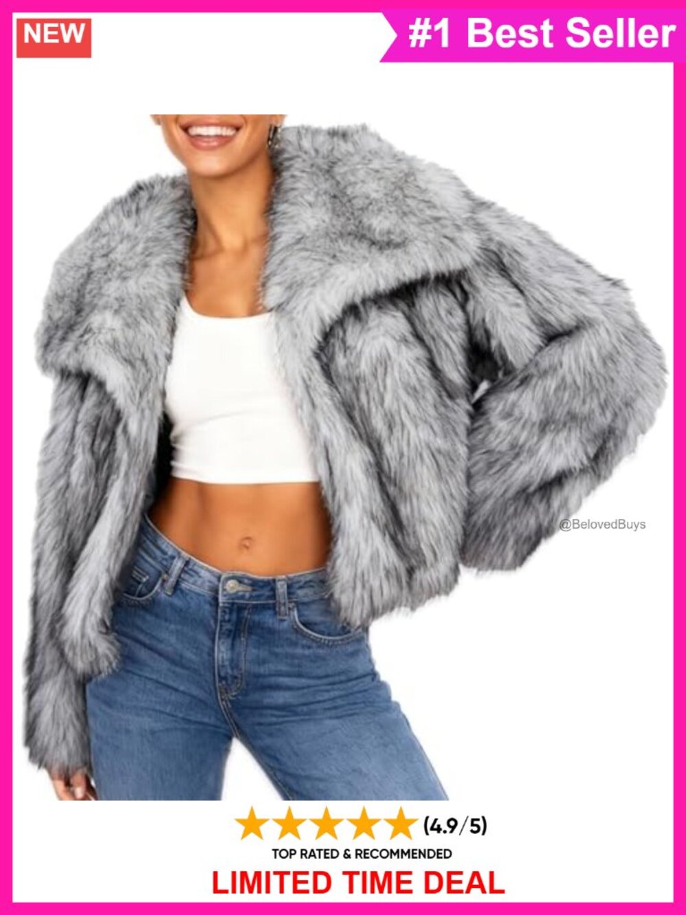 Faux Fur Cropped Jacket Wide Lapel Fluffy Winter Coat